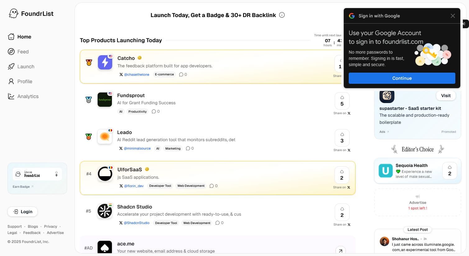 Screenshot of Foundrlist