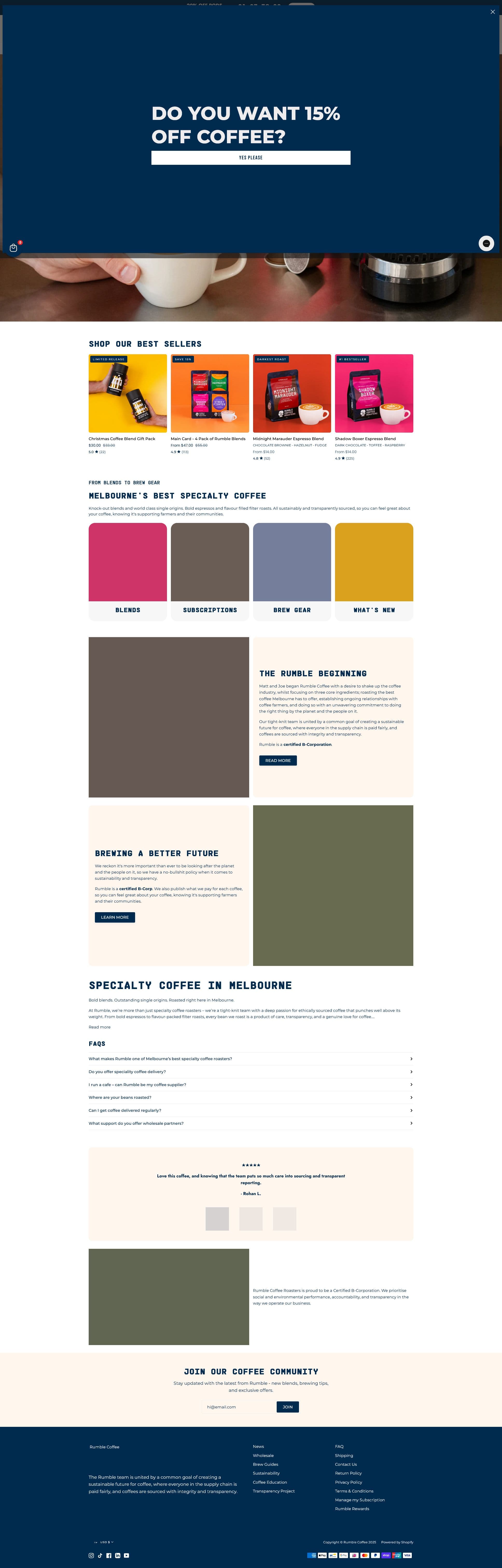 Screenshot of www.rumblecoffee.com.au