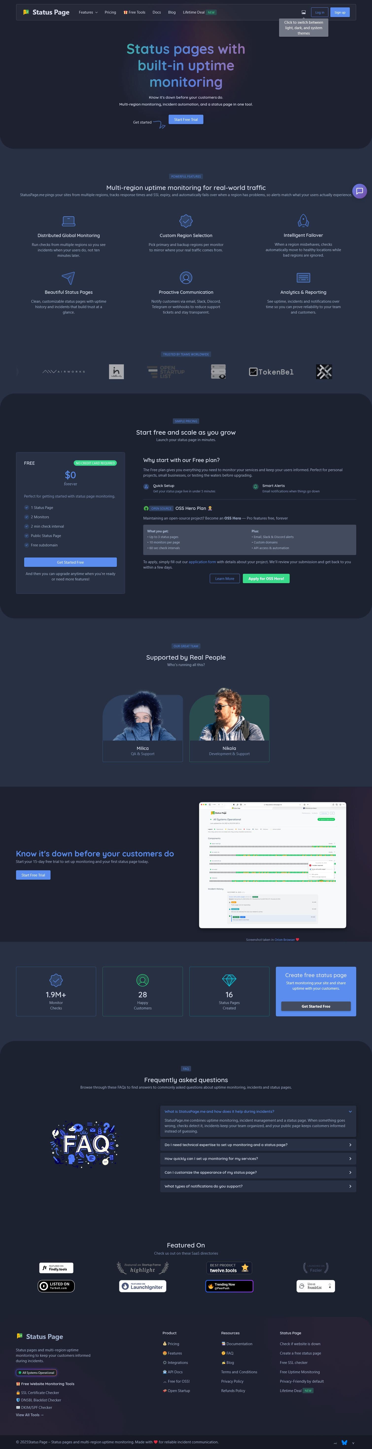 Screenshot of statuspage.me