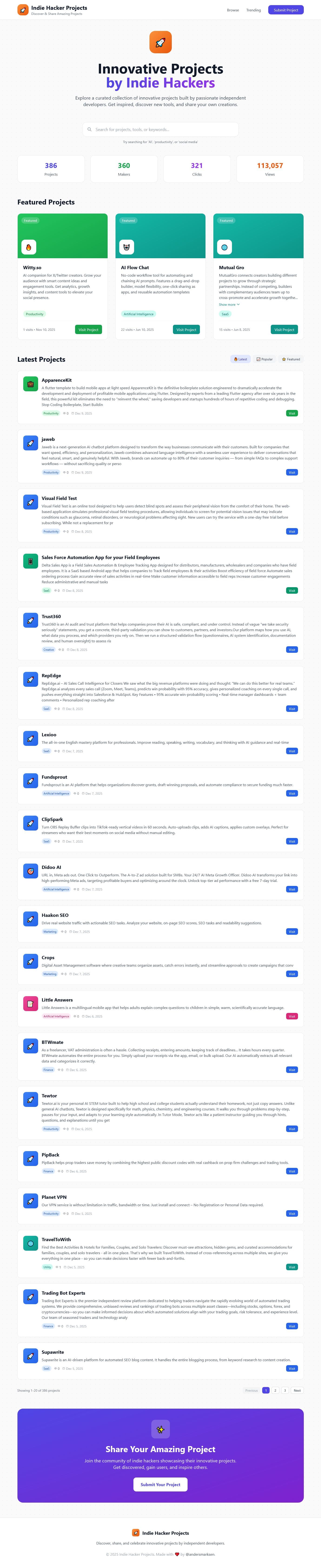 Screenshot of Indiehackerprojects