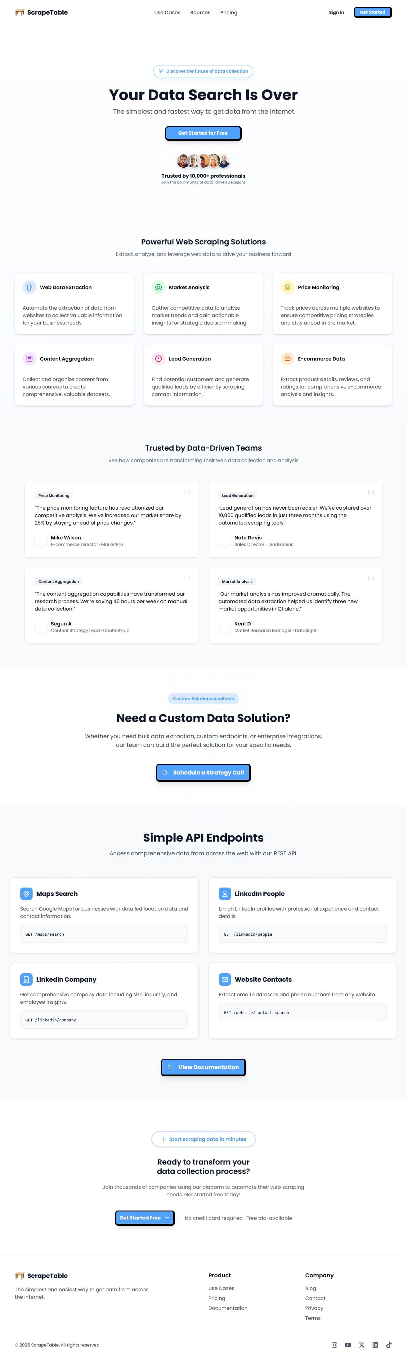 Screenshot of scrapetable.com