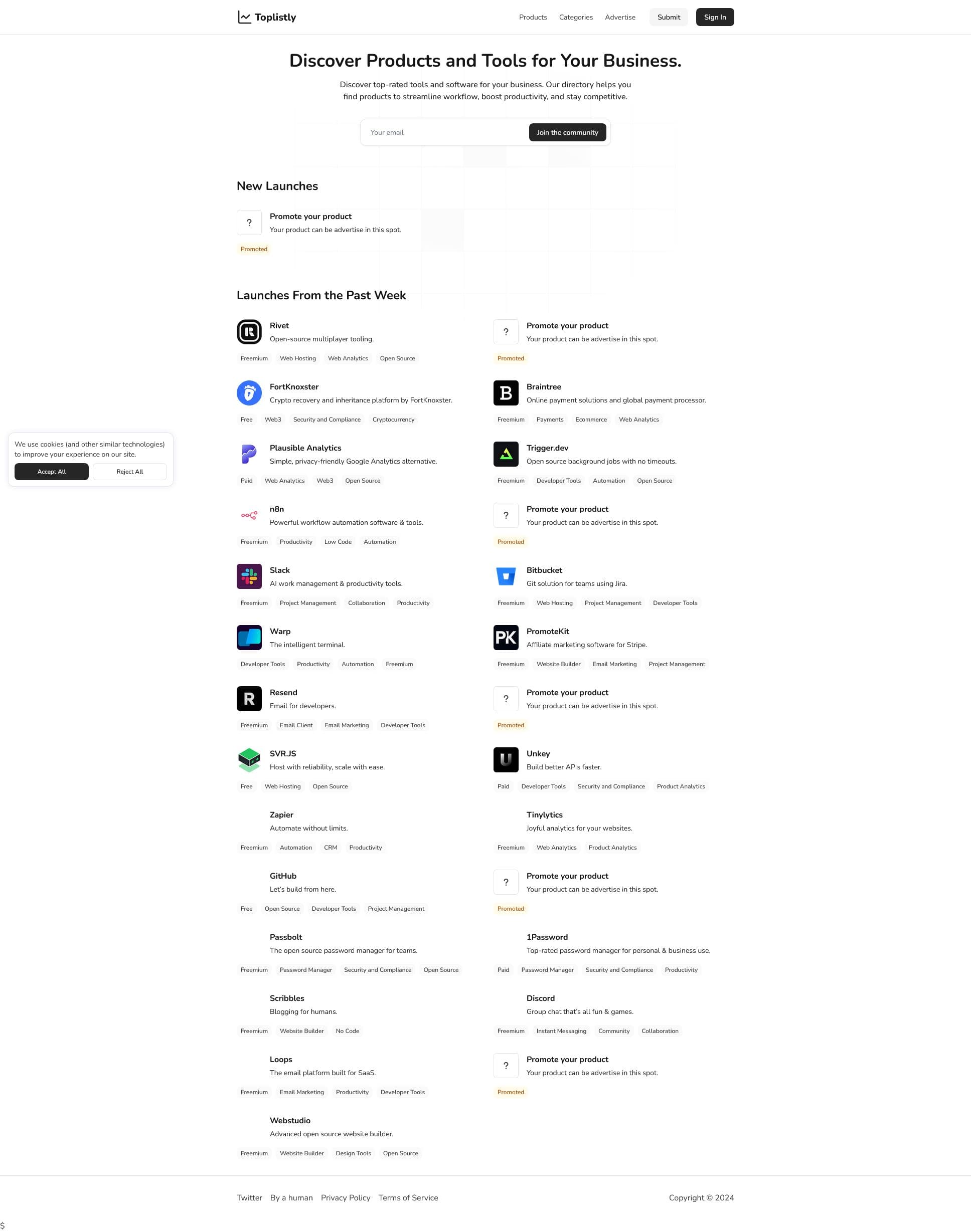 Screenshot of Toplistly.com