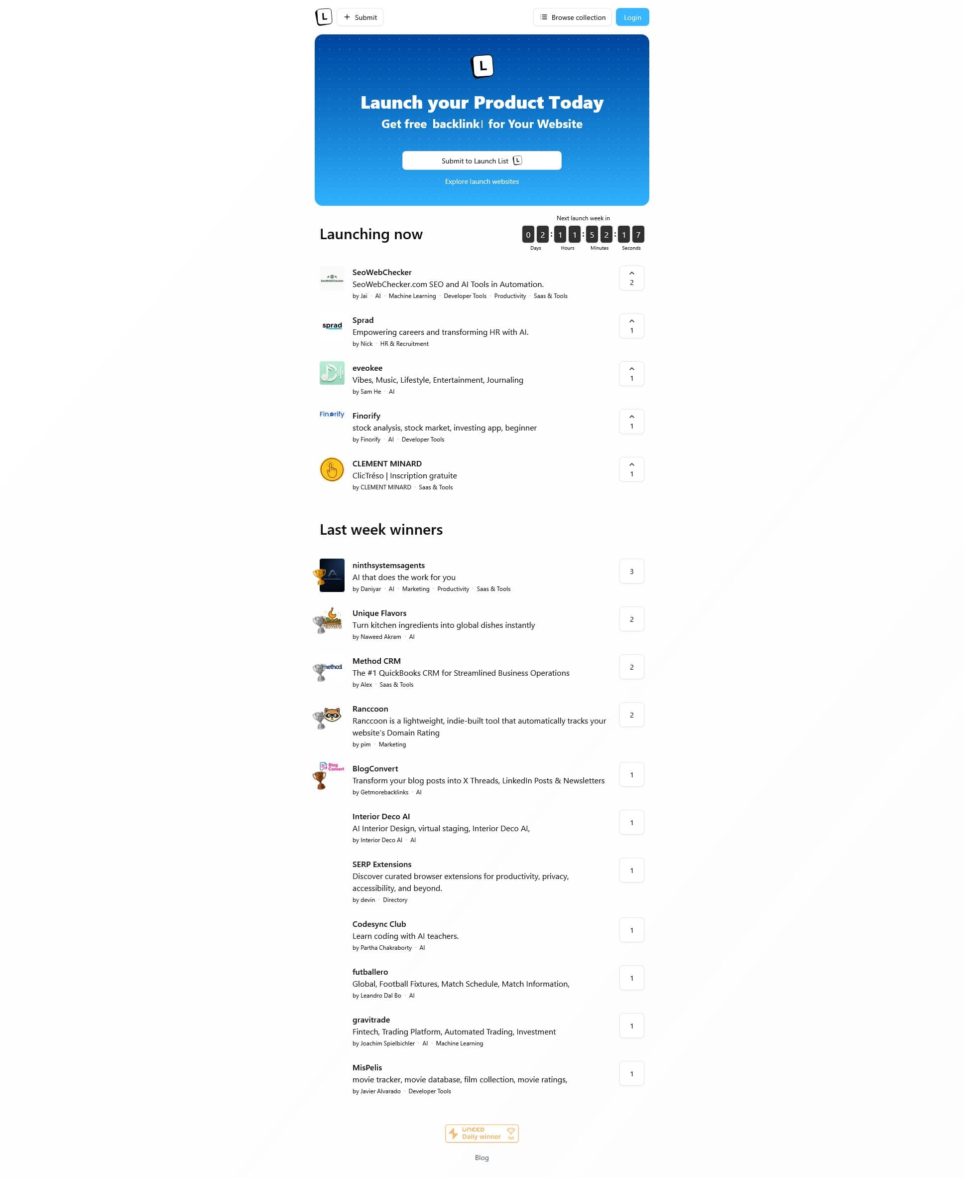 Screenshot of Launch List