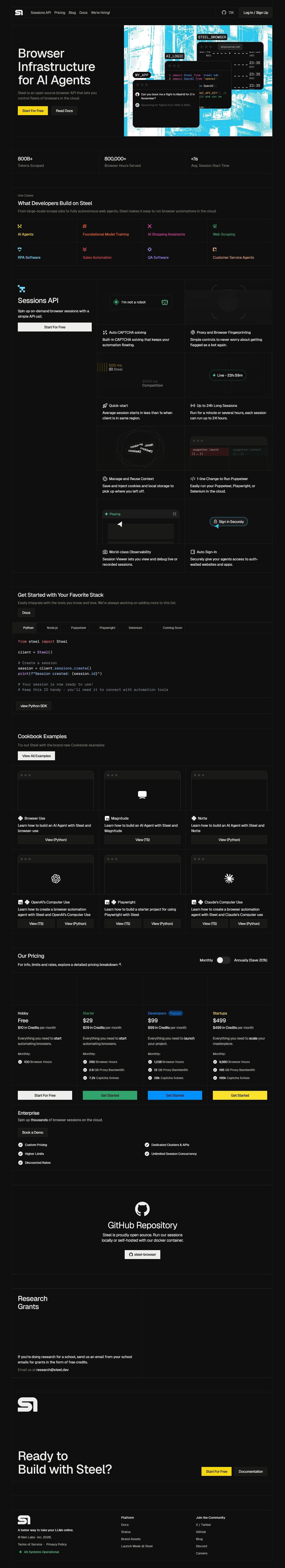 Screenshot of steel.dev