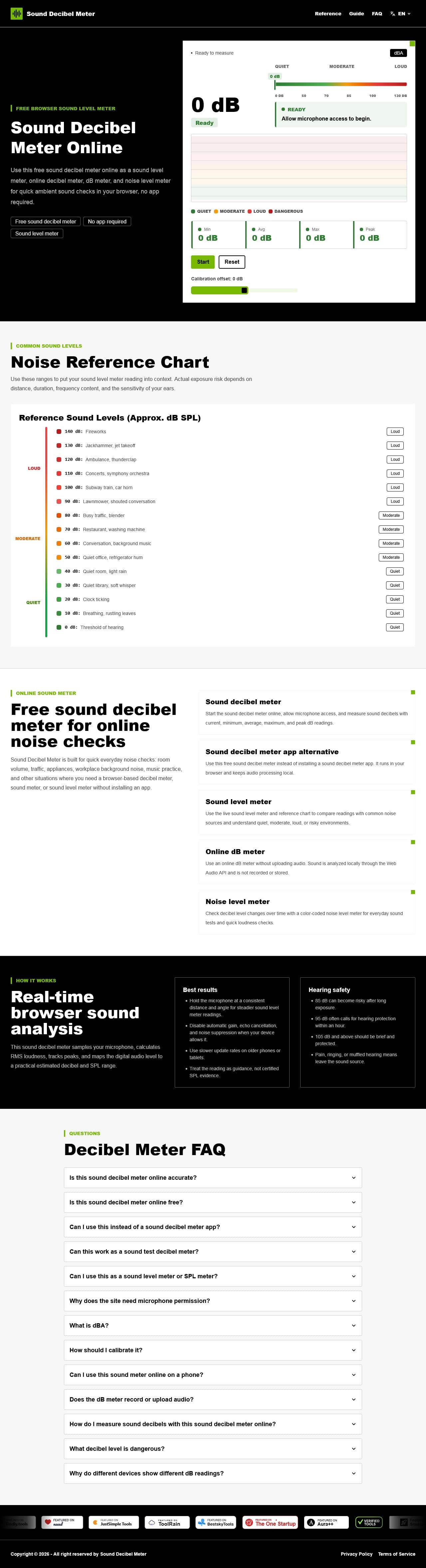 Screenshot of sounddecibelmeter.net