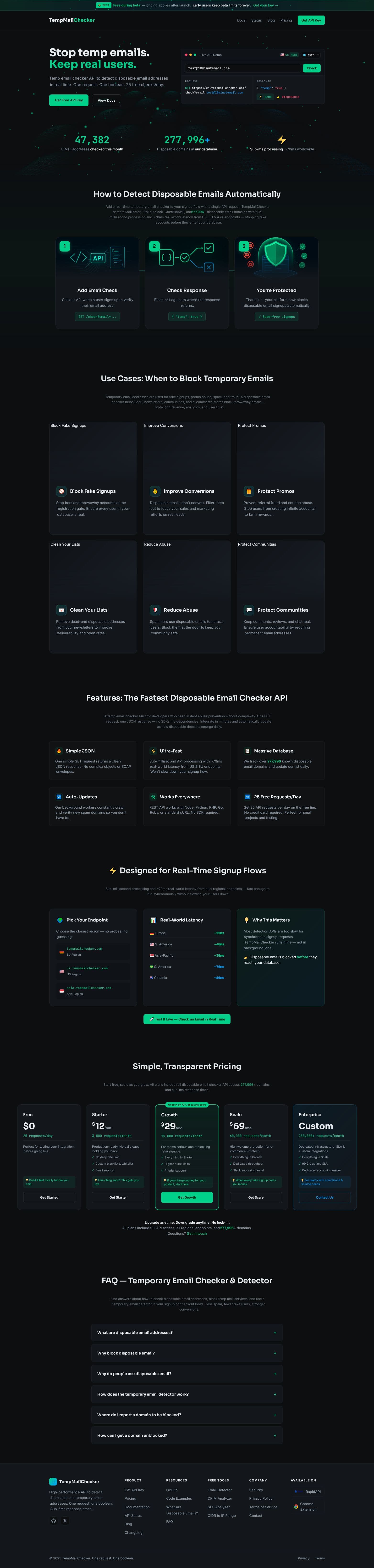Screenshot of tempmailchecker.com