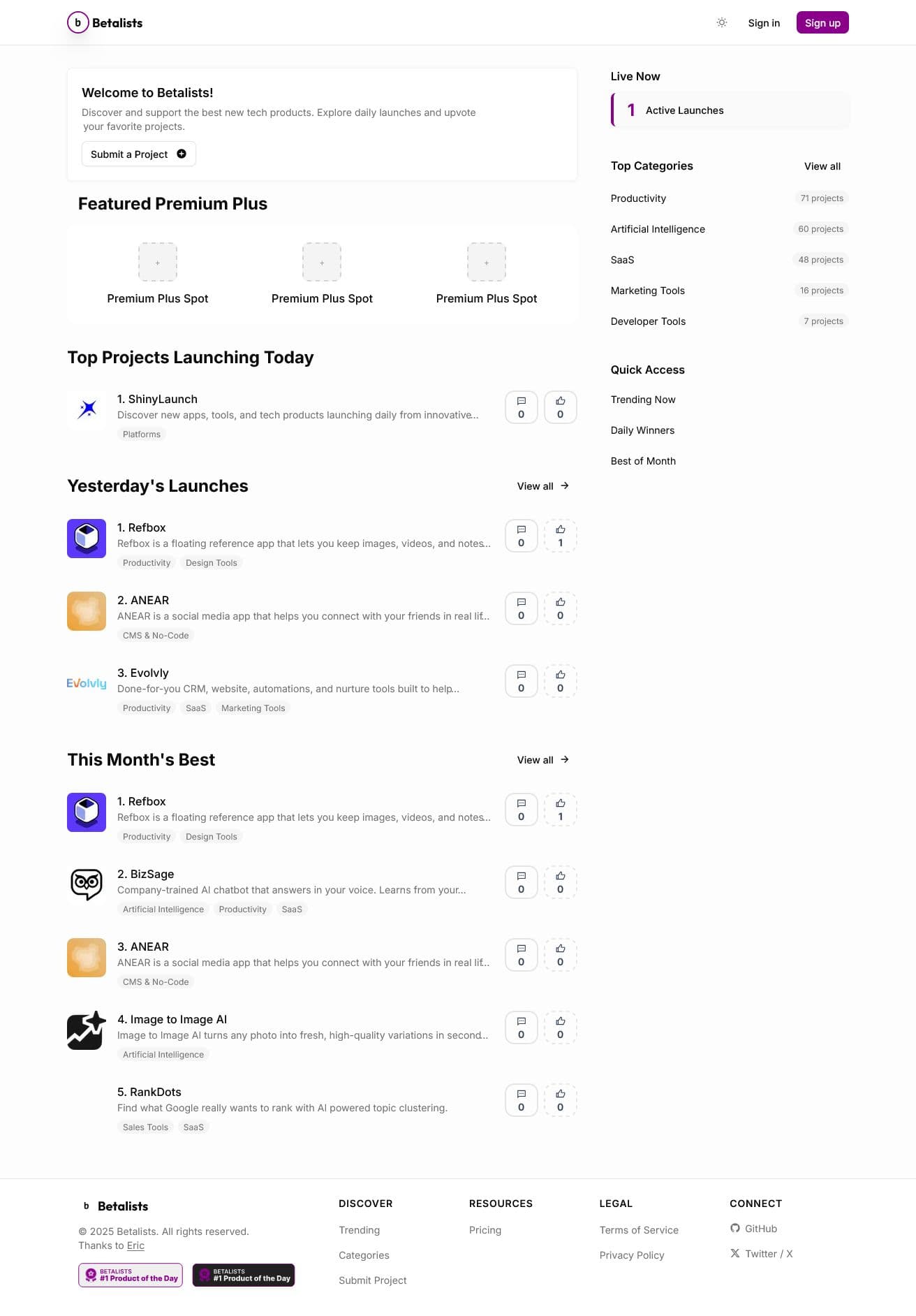 Screenshot of Betalists