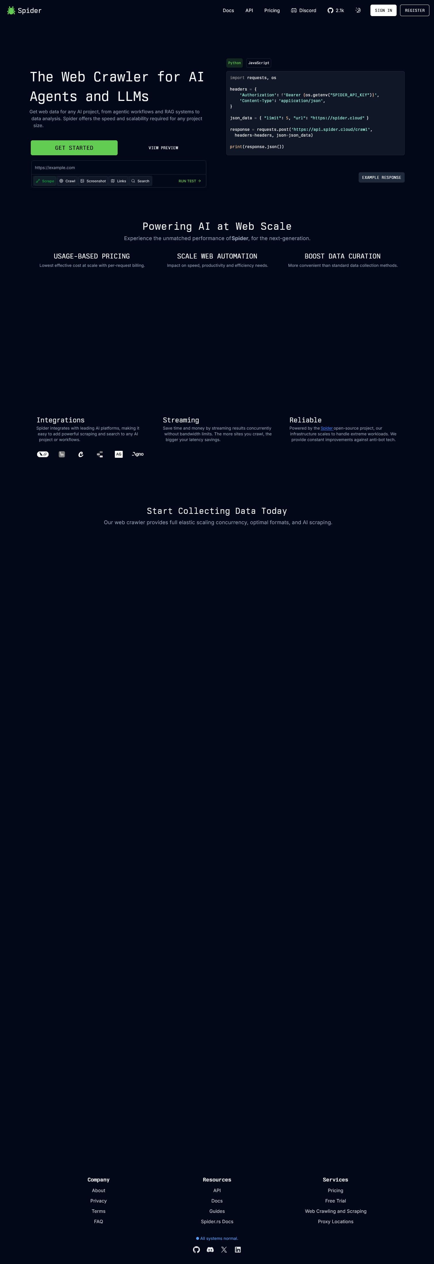 Screenshot of spider.cloud