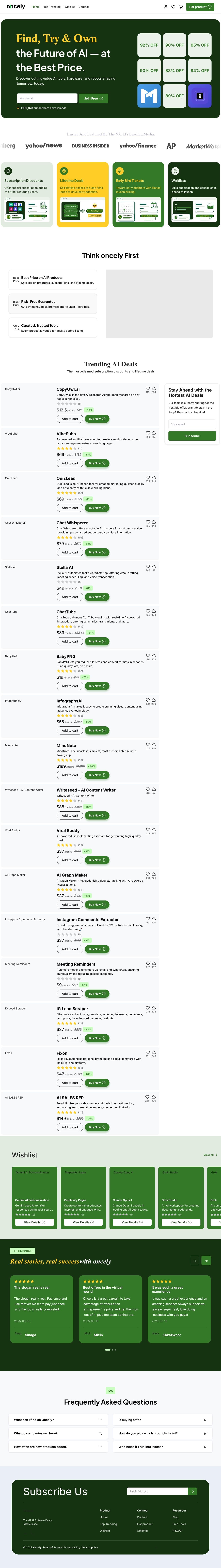 Screenshot of oncely.com