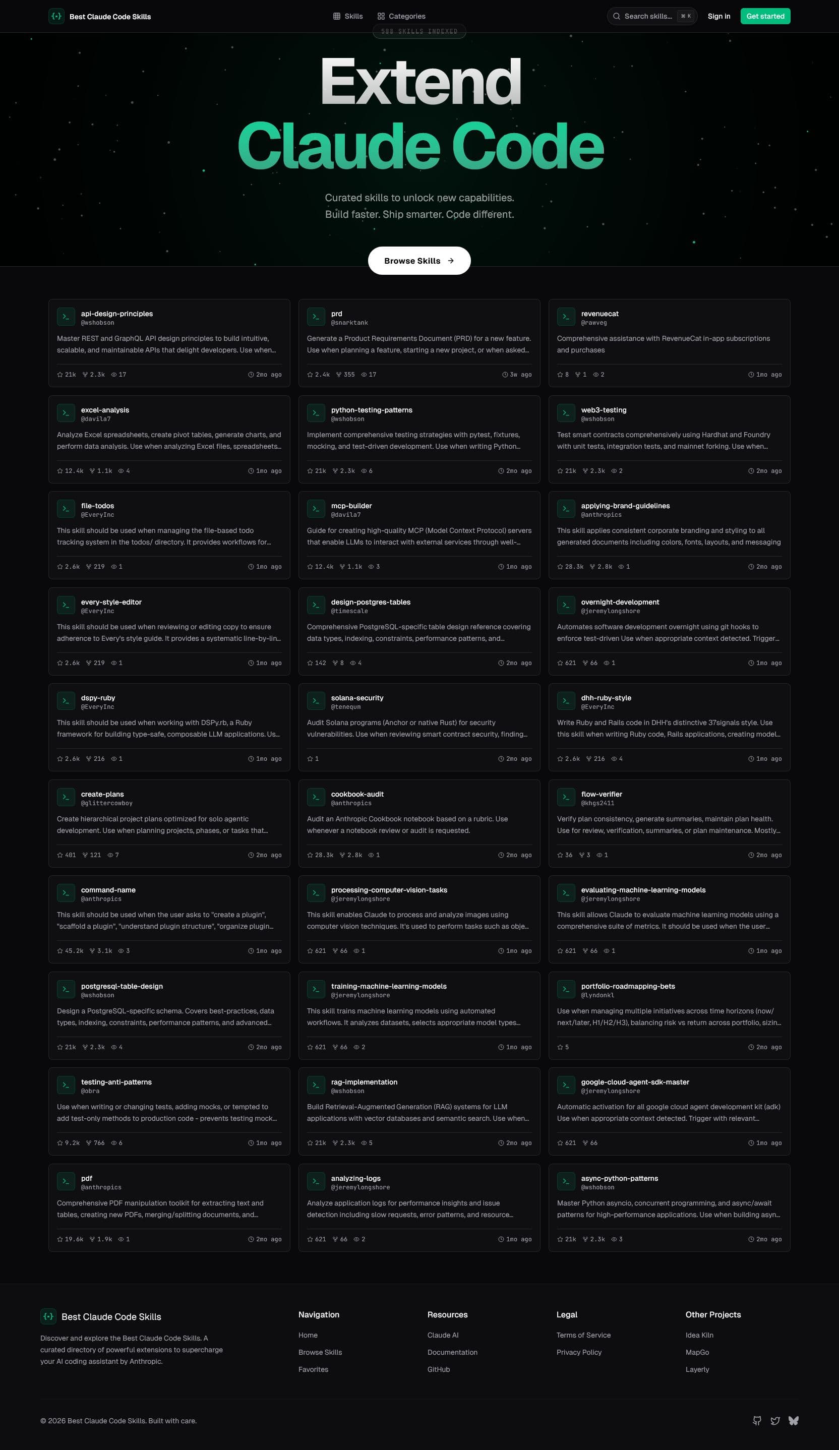 Screenshot of bestclaudecodeskills.com