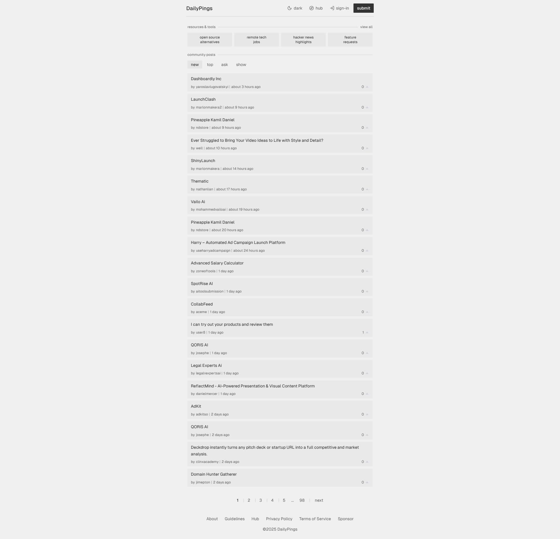 Screenshot of Dailypings