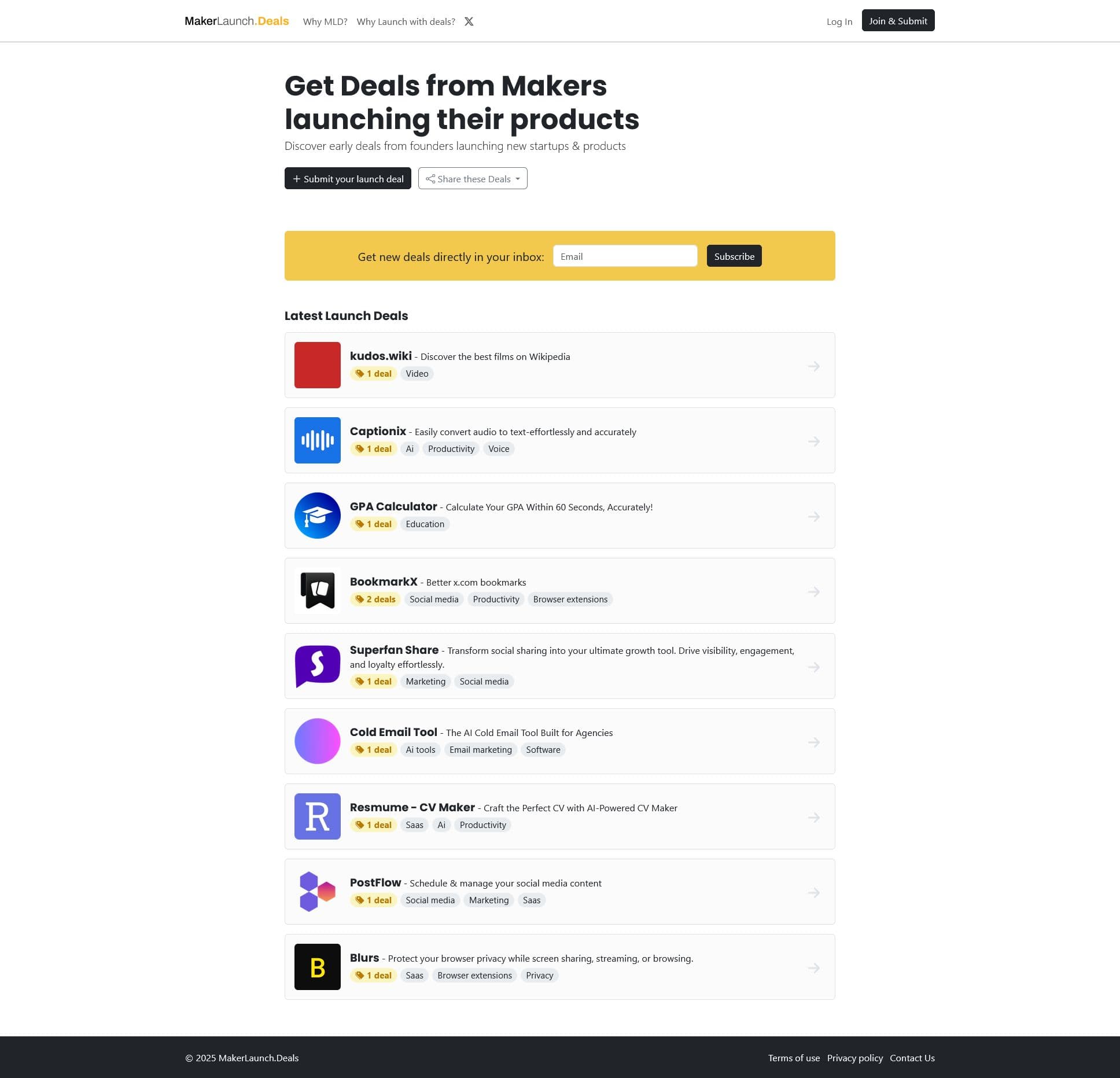 Screenshot of Makerlaunch.deals