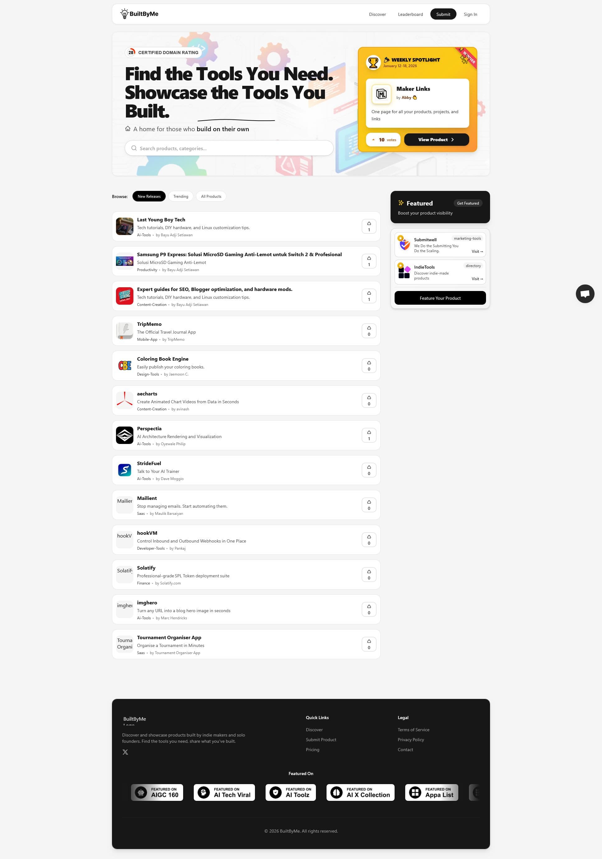 Screenshot of builtbyme.io