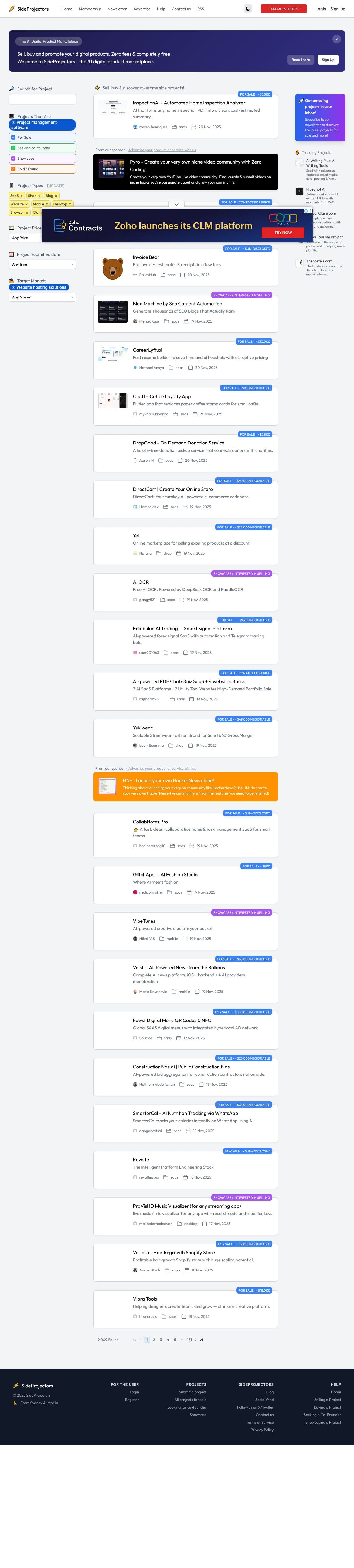 Screenshot of Sideprojectors