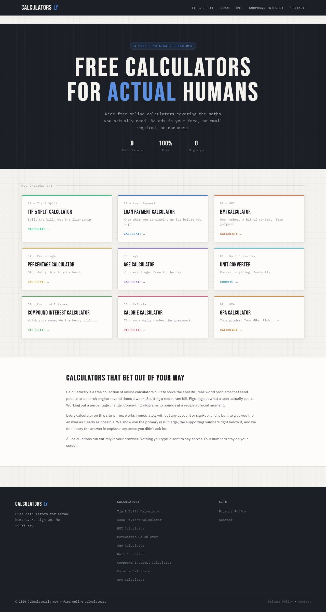 Screenshot of calculatorsly.com